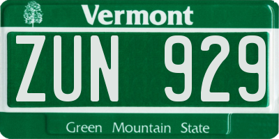 VT license plate ZUN929