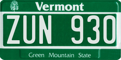 VT license plate ZUN930
