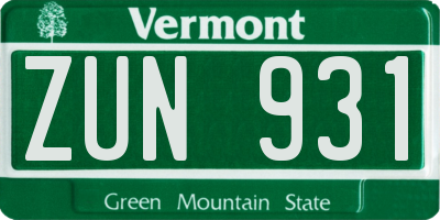 VT license plate ZUN931