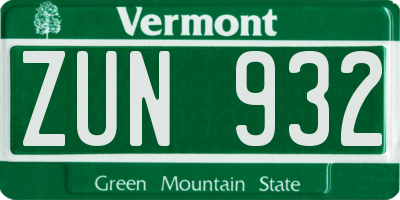 VT license plate ZUN932
