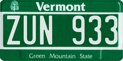 VT license plate ZUN933