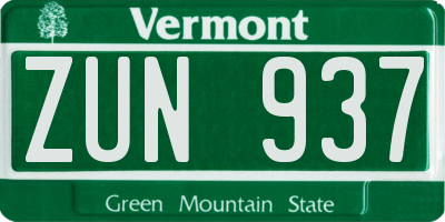 VT license plate ZUN937