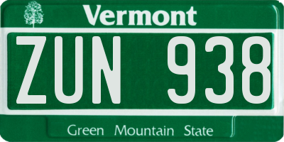 VT license plate ZUN938