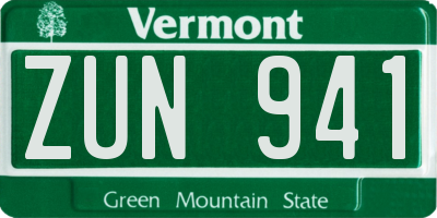 VT license plate ZUN941
