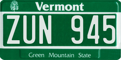 VT license plate ZUN945