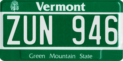 VT license plate ZUN946
