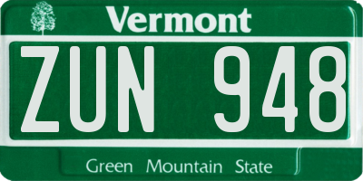 VT license plate ZUN948