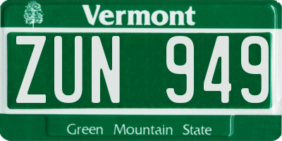 VT license plate ZUN949
