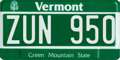 VT license plate ZUN950