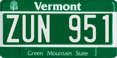 VT license plate ZUN951