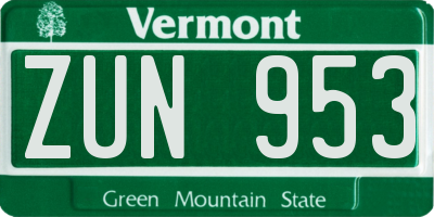 VT license plate ZUN953