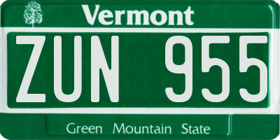 VT license plate ZUN955