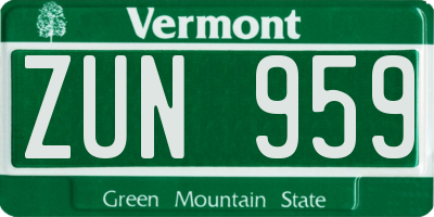VT license plate ZUN959