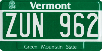 VT license plate ZUN962