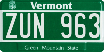VT license plate ZUN963