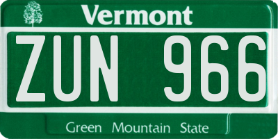 VT license plate ZUN966