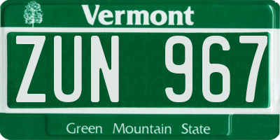VT license plate ZUN967