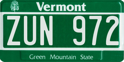 VT license plate ZUN972
