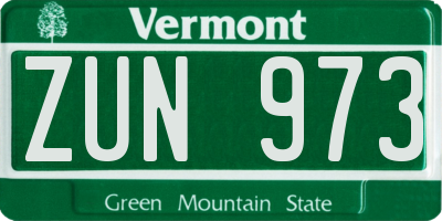VT license plate ZUN973