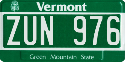 VT license plate ZUN976