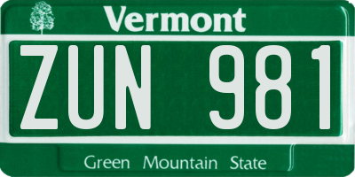 VT license plate ZUN981