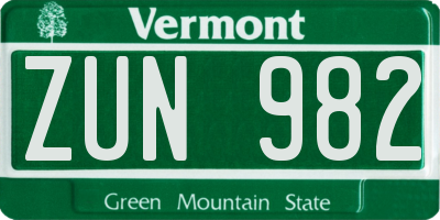 VT license plate ZUN982
