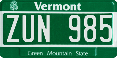 VT license plate ZUN985