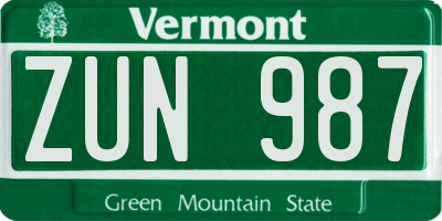 VT license plate ZUN987