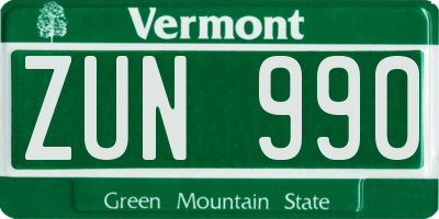 VT license plate ZUN990