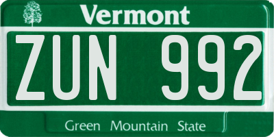 VT license plate ZUN992