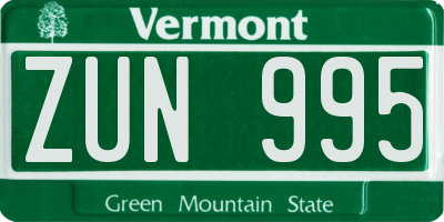 VT license plate ZUN995
