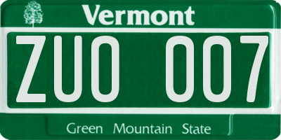 VT license plate ZUO007