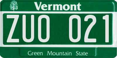 VT license plate ZUO021