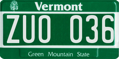 VT license plate ZUO036