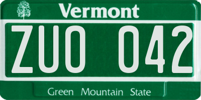 VT license plate ZUO042