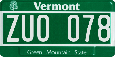 VT license plate ZUO078