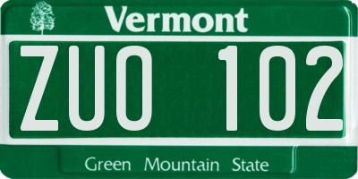 VT license plate ZUO102