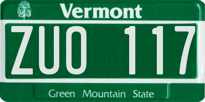 VT license plate ZUO117