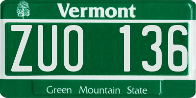 VT license plate ZUO136
