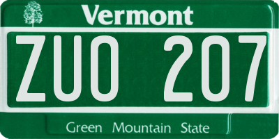 VT license plate ZUO207