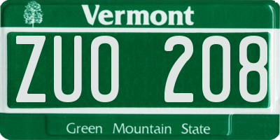 VT license plate ZUO208