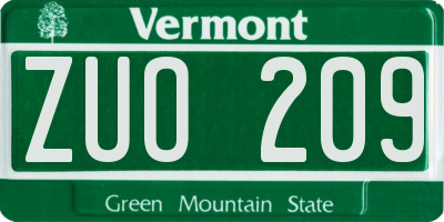 VT license plate ZUO209