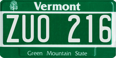 VT license plate ZUO216