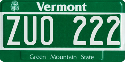 VT license plate ZUO222
