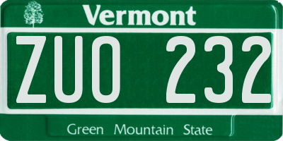 VT license plate ZUO232