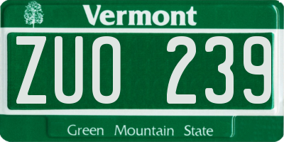 VT license plate ZUO239