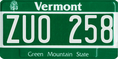 VT license plate ZUO258