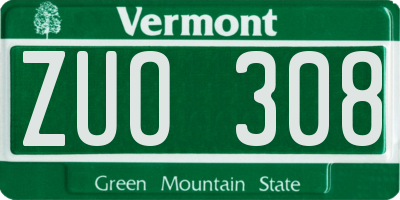 VT license plate ZUO308