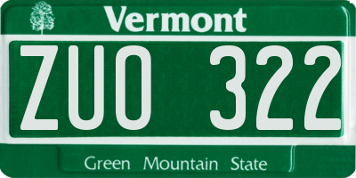 VT license plate ZUO322