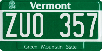 VT license plate ZUO357